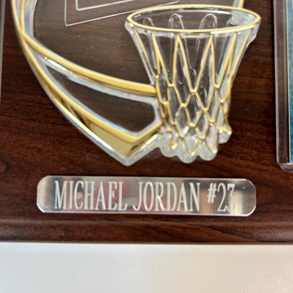 Vtg Michael Jordan Wood and Acrylic Plaque Card Holder Includes Card - Picture 3 of 7